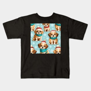 Christmas costume puppies- seamless pattern Kids T-Shirt